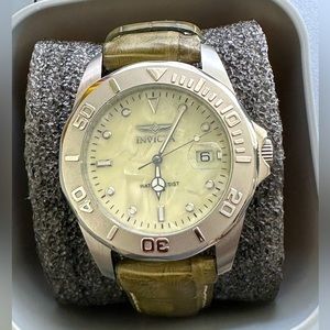 Invicta Pro Diver Men watch Quartz, genuine, crocodile, stainless steel case